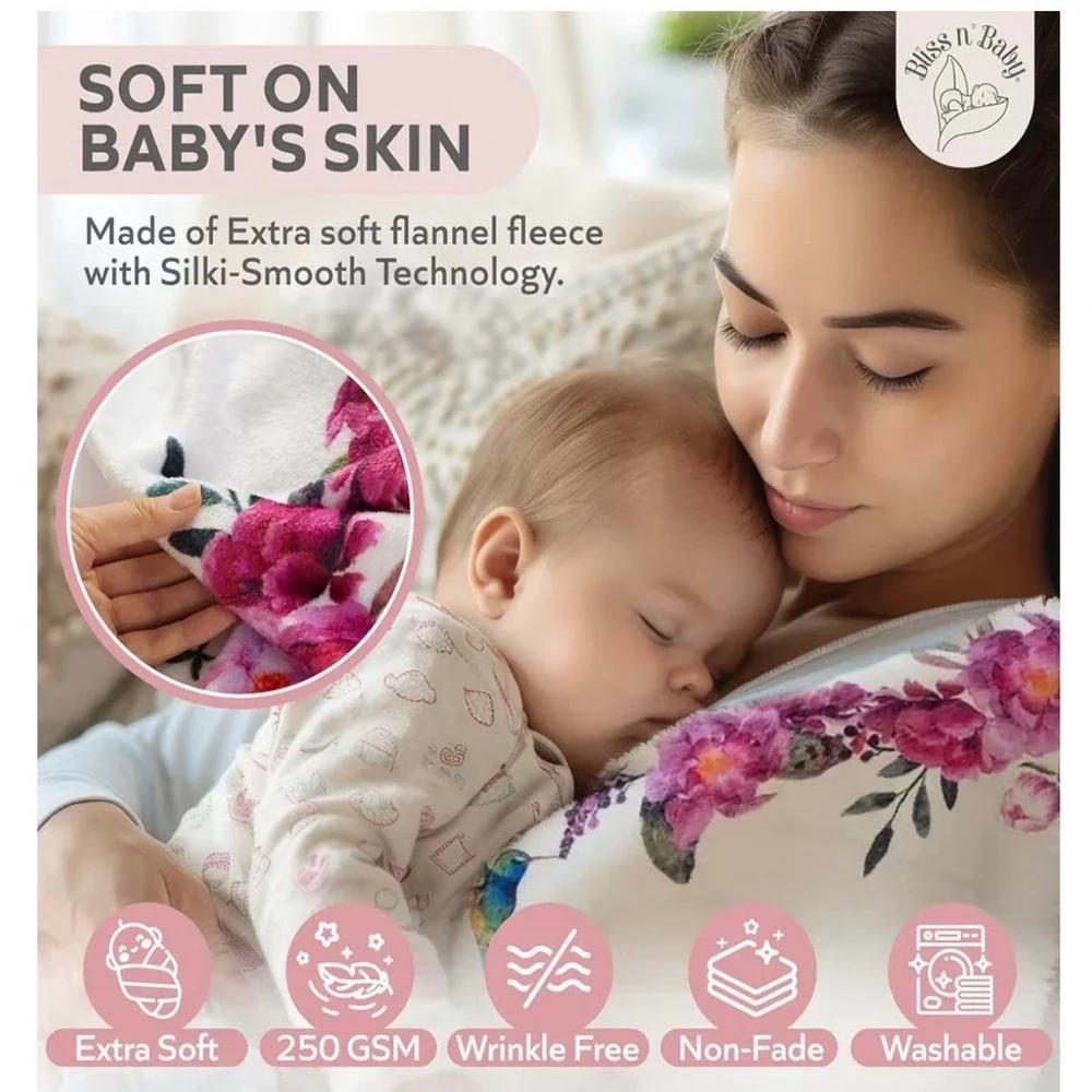 Bliss n Baby Milestone Blanket Floral Hummingbird Fleece 60x40 Wreath Marker